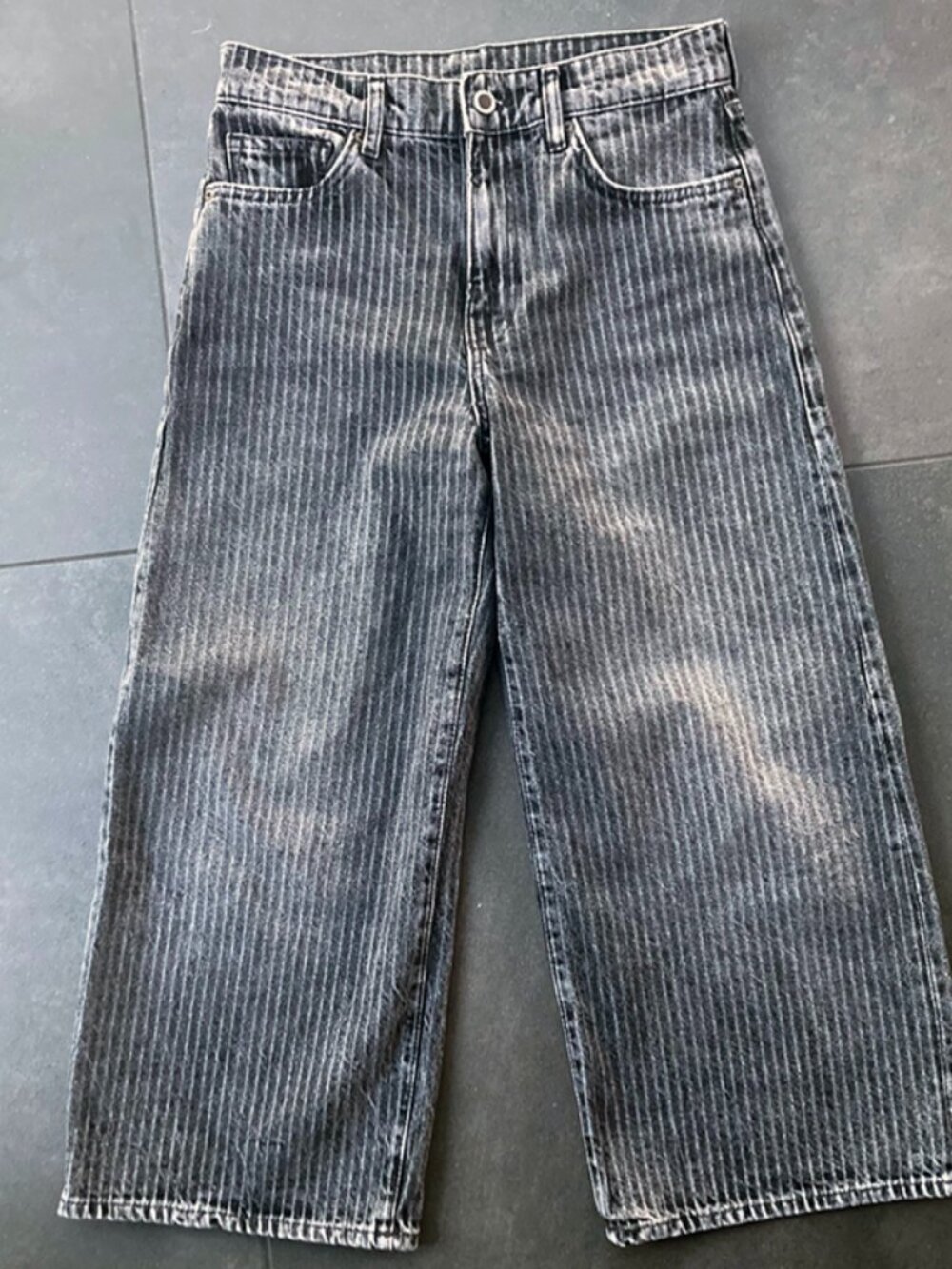 Zara Woman Collection MID-RISE Striped black/gray culotte jeans Size US 2 EUR 34